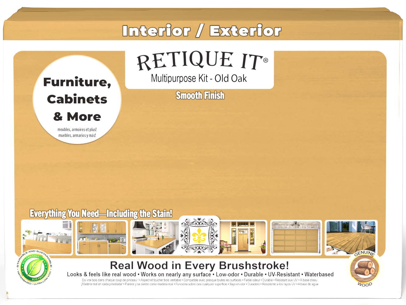 Retique It® Wood'n Cabinet Kit with 12 smooth Old Oak stained cabinet doors, designed for easy DIY furniture updates.