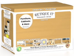 Retique It® Multi-purpose Smooth Finish Kit (Large) in Old Oak for exterior top coat, matte wood finish, includes application tools.