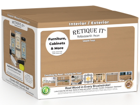 Retique It® multi-purpose wood finish kit in Pecan color with four large containers, designed for smooth wood finishing projects.