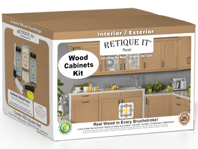 Retique It® Wood'n Cabinet Kit with 48 smooth pecan stained doors, showcasing natural wood grain and finish.