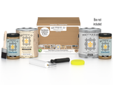 Retique It® Multi-purpose Smooth Finish Kit with four large Pecan exterior top coat wood finish bottles and application tools.