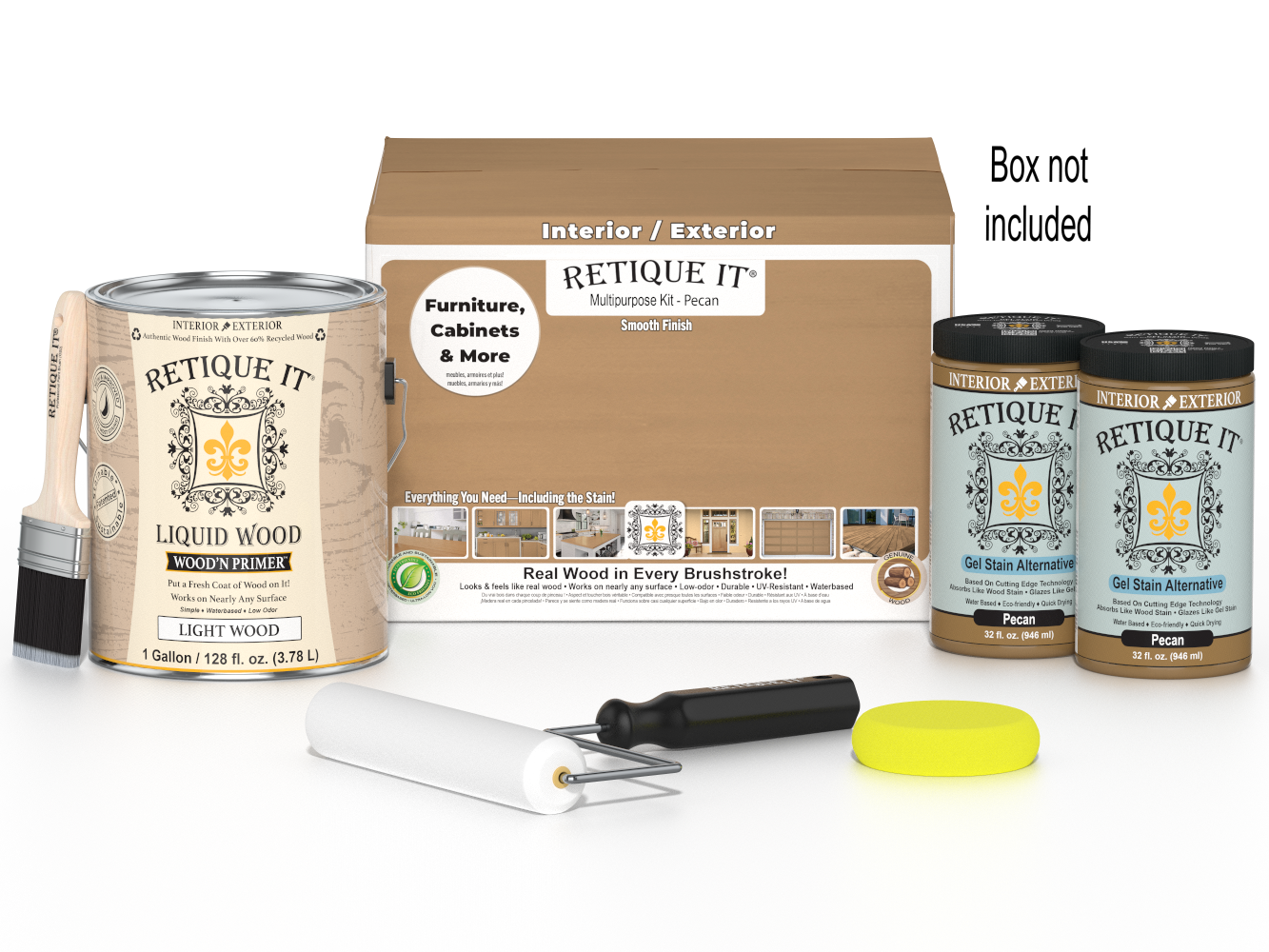 Retique It® Wood'n Finish Kit in Pecan, a multi-purpose smooth finish kit with four large containers for wood projects.