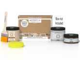Retique It® Multi-purpose Smooth Finish Kit in Pecan for exterior wood, includes top coat and application tools.