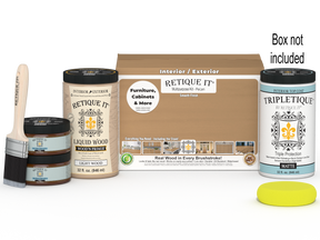 Retique It® large Pecan Multi-purpose Smooth Finish Kit for interior wood projects, includes top coat and tools in a box.