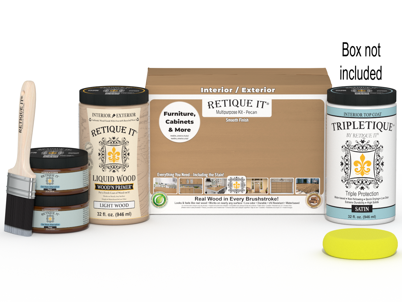 Retique It® Wood'n Cabinet Kit with 12 smooth pecan stain doors, designed for kitchen or bathroom cabinet renovation.