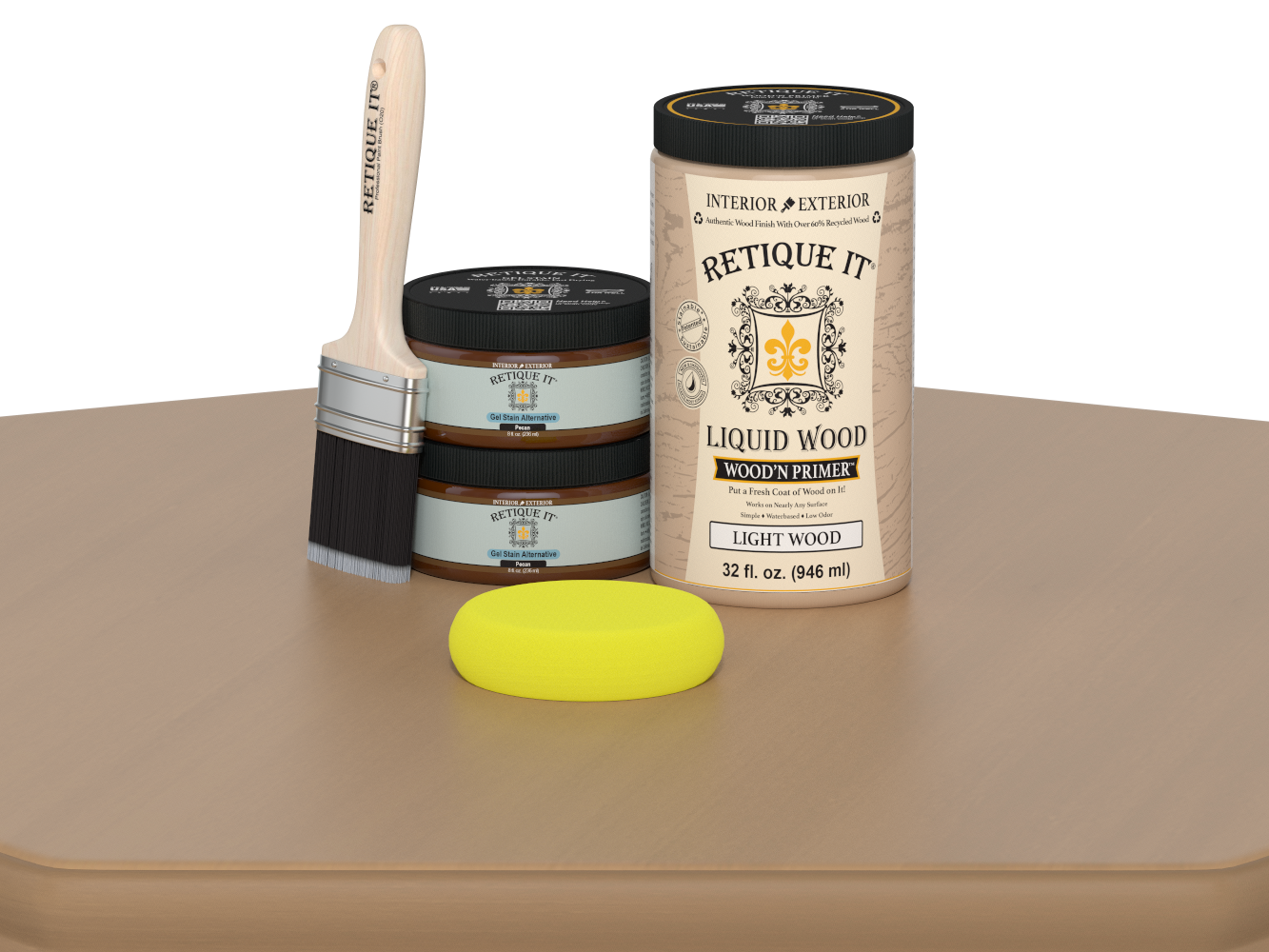 Large Pecan wood finish kit by Retique It® featuring smooth, multi-purpose wood staining and finishing tools.