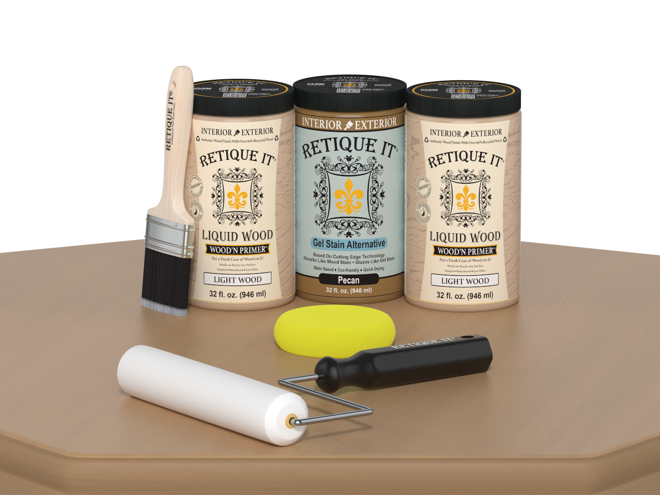 Retique It® Wood'n Cabinet Kit with 24 smooth door stains in Pecan finish, designed for cabinet staining and finishing.