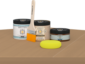 Retique It® Multi-purpose Smooth Finish Kit in Pecan for interior wood furniture with a matte top coat, includes application tools.