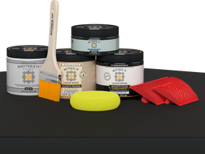 Retique It® Wood'n Kit in Classic Black with matte finish, showing the exterior top coat applied to a wooden surface.