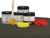 Retique It® Wood'n Kit Medium Charcoal exterior top coat applied to wood surface, showing matte finish and wood grain texture.