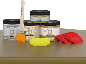 Retique It® Wood'n Finish Kit in Old Oak, satin exterior top coat applied on a wooden table surface for protection and finish.