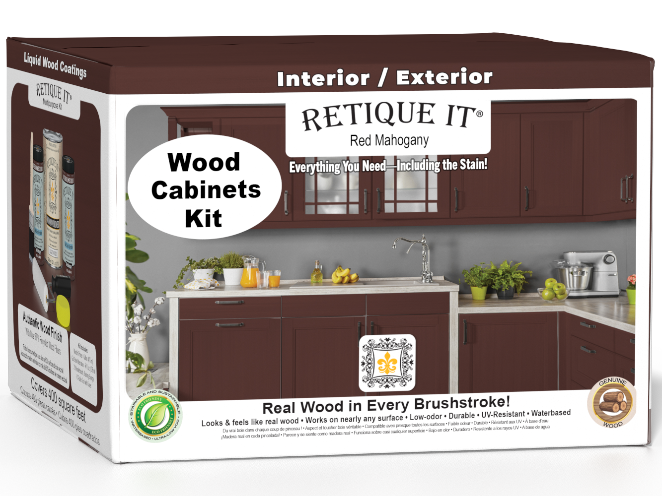 Red Mahogany stain for Wood'n Cabinet Kit with 48 smooth doors by Retique It®, shown on cabinet boxes.