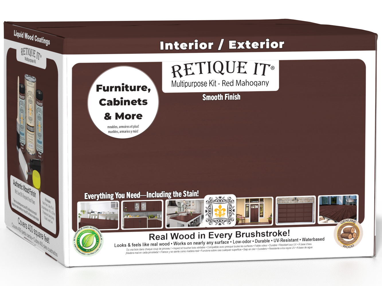 Retique It® Multi-purpose Smooth Finish Kit in Red Mahogany for interior wood, includes four large wood finish top coats.