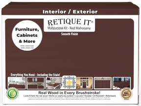 Retique It® Multi-purpose Smooth Finish Kit in Red Mahogany with four large wood finishing tools and supplies.