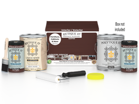 Retique It® Multi-purpose Smooth Finish Kit in Red Mahogany for exterior wood projects, includes four large top coat containers.