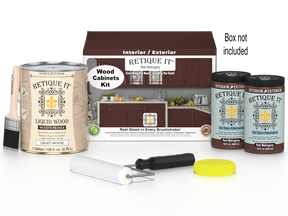 Retique It® Wood'n Cabinet Kit with 48 red mahogany stained doors, smooth finish, for kitchen or bathroom cabinetry.