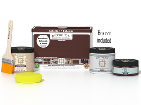 Retique It® Multi-purpose Smooth Finish Kit in Red Mahogany for exterior wood top coating, includes application tools and finish components.