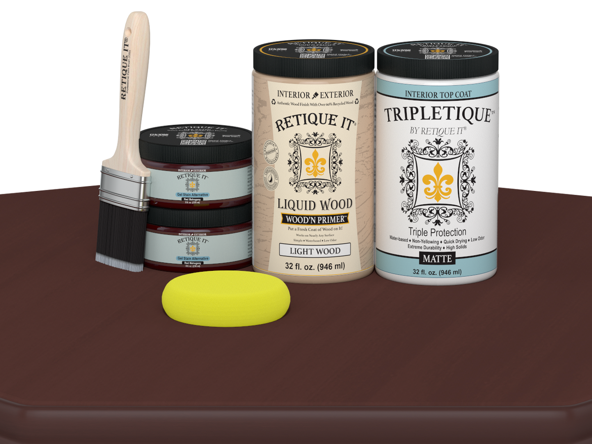 Retique It® Multi-purpose Smooth Finish Kit in Red Mahogany for interior wood top coating, large size with matte finish.