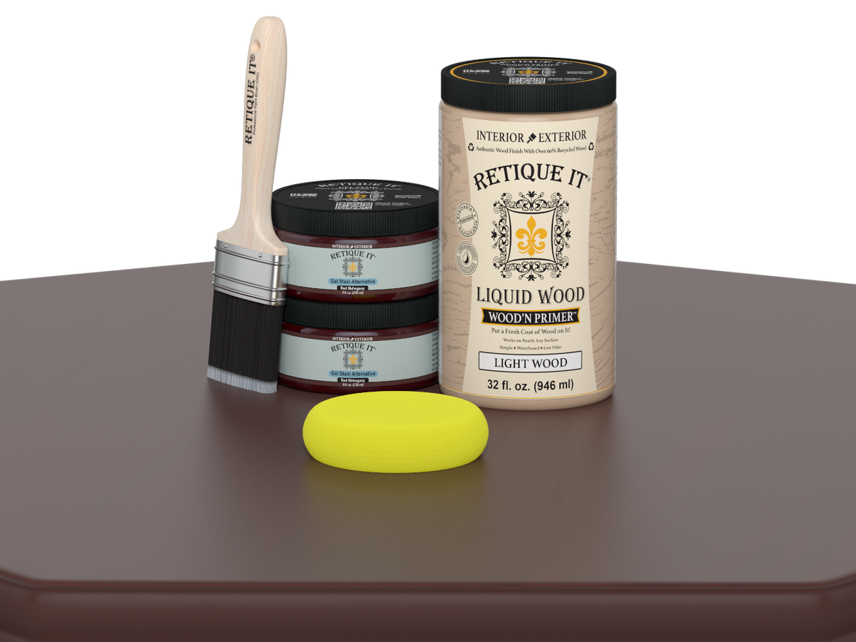 Retique It® Wood'n Cabinet Kit with 12 smooth doors in Red Mahogany stain, showcasing a polished wood finish for cabinetry.
