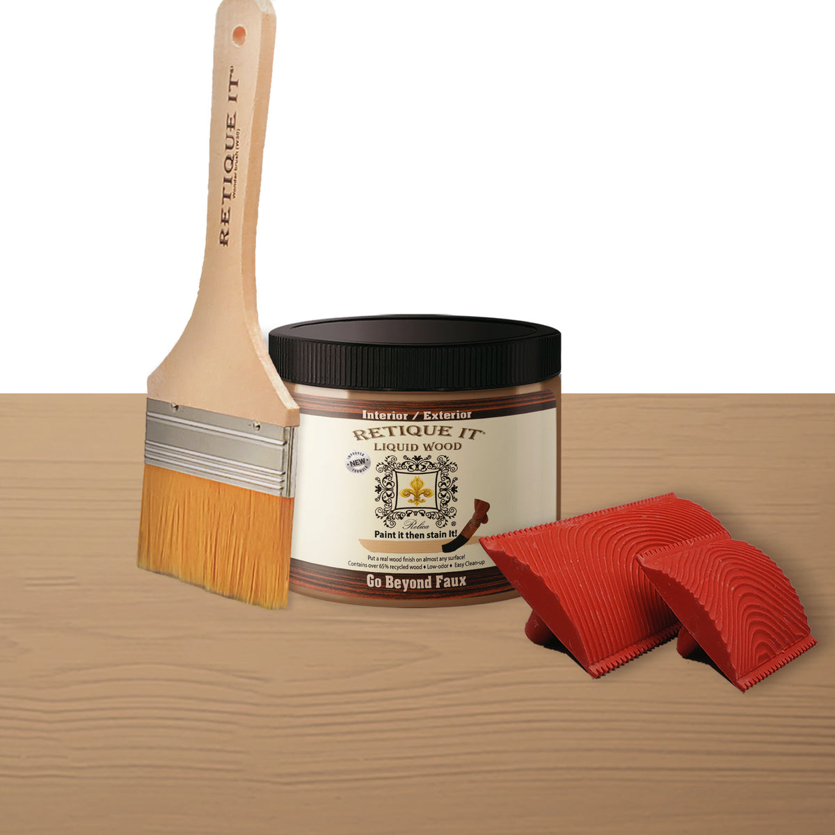 Light-colored Raw Wood Kit by Wood'n Finish Kits from Retique It® featuring raw light wood pieces and finishing supplies.