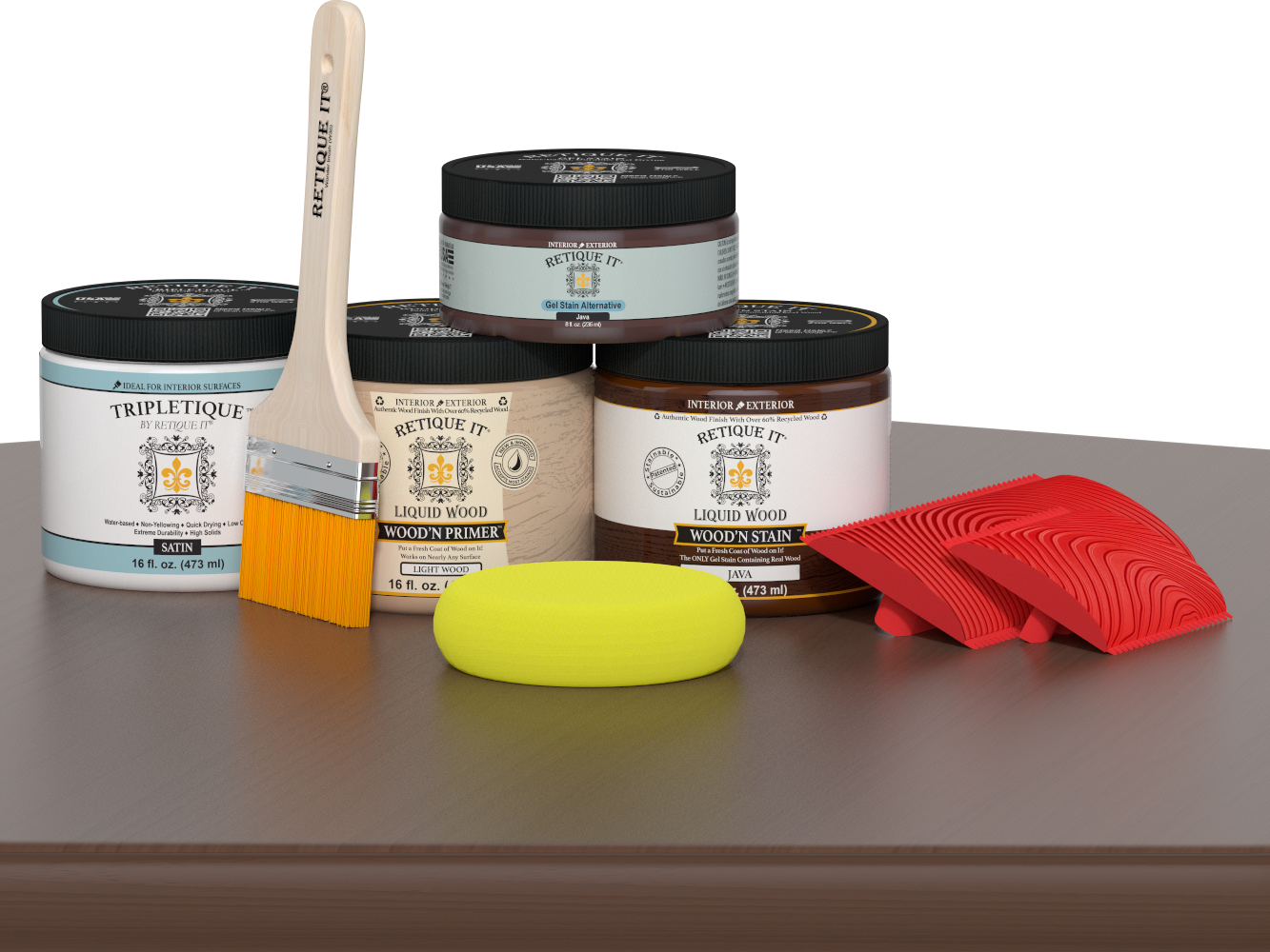 Retique It® Wood'n Kit Java interior top coat applied on a table with satin finish, part of the Multi-purpose Wood'n Finish Kits collection.
