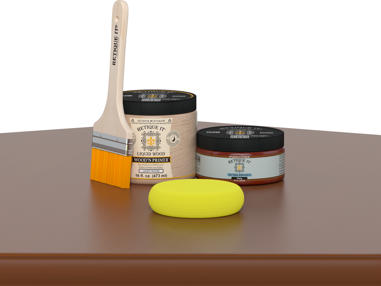 Retique It® Multi-purpose Smooth Finish Kit (Med) in cherry for wood furniture and craft projects, featuring a complete finishing set.