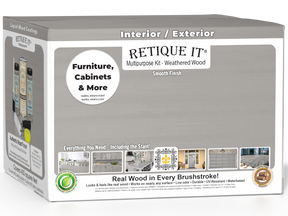 Retique It® Weathered Wood Multi-purpose Smooth Finish Kit with four large interior top coat containers in a box.