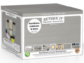 Retique It® Weathered Wood Multi-purpose Smooth Finish Kit with four large containers, ideal for wood finishing projects.
