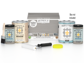 Retique It® wood finish kit with four large weathered wood top coat bottles for interior projects, smooth and durable finish.
