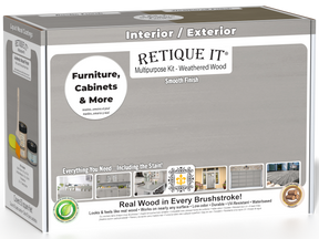 Retique It® Multi-purpose Smooth Finish Kit in Weathered Wood for interior top coating, featuring wood finish tools and materials.
