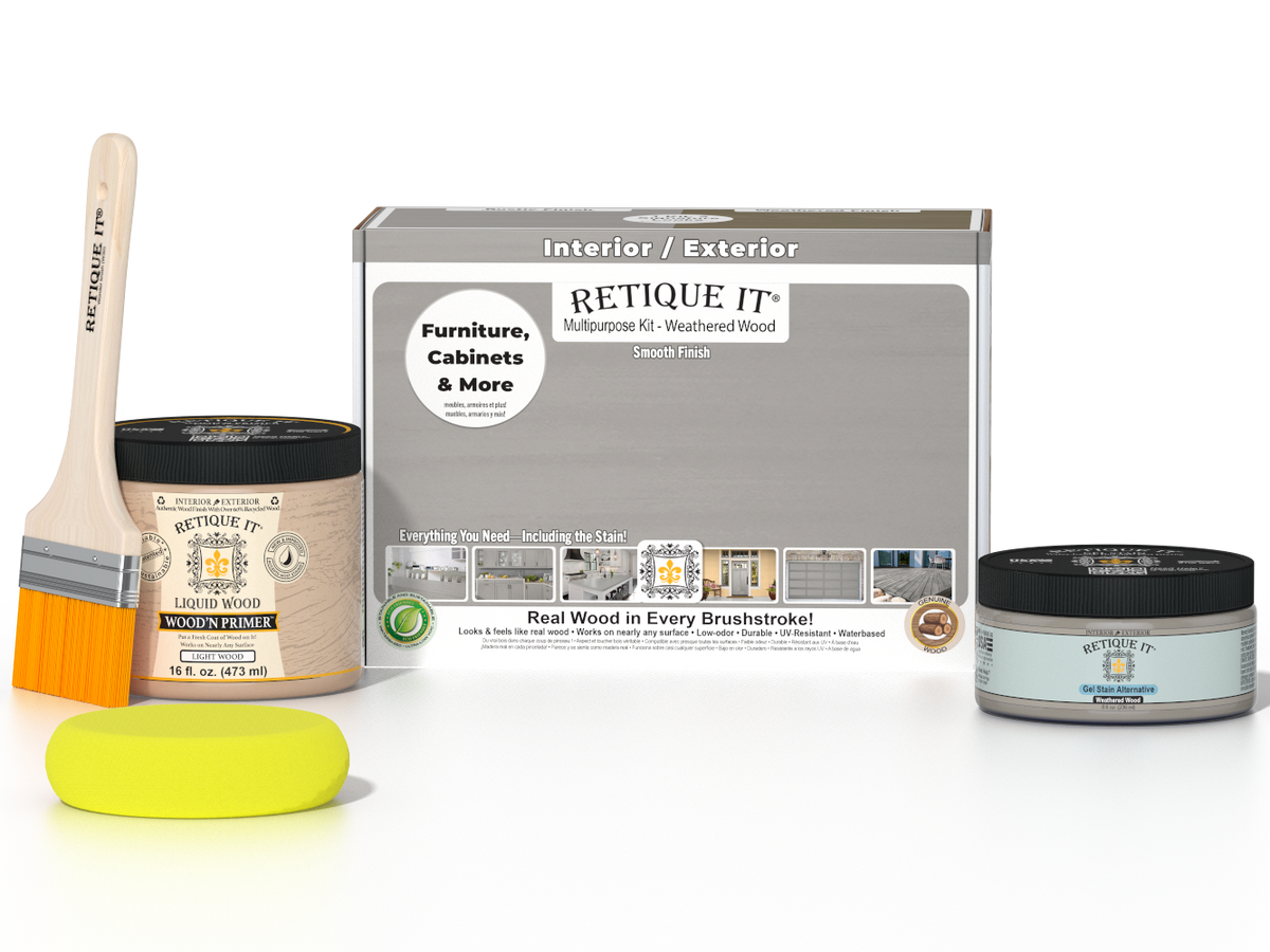 Retique It® Multi-purpose Smooth Finish Kit in Weathered Wood for wood finishing and furniture restoration.