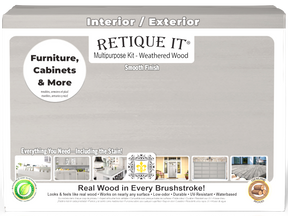 Retique It® Multi-purpose Smooth Finish Kit in Weathered Wood for large interior projects, featuring wood top coat and finishing supplies.