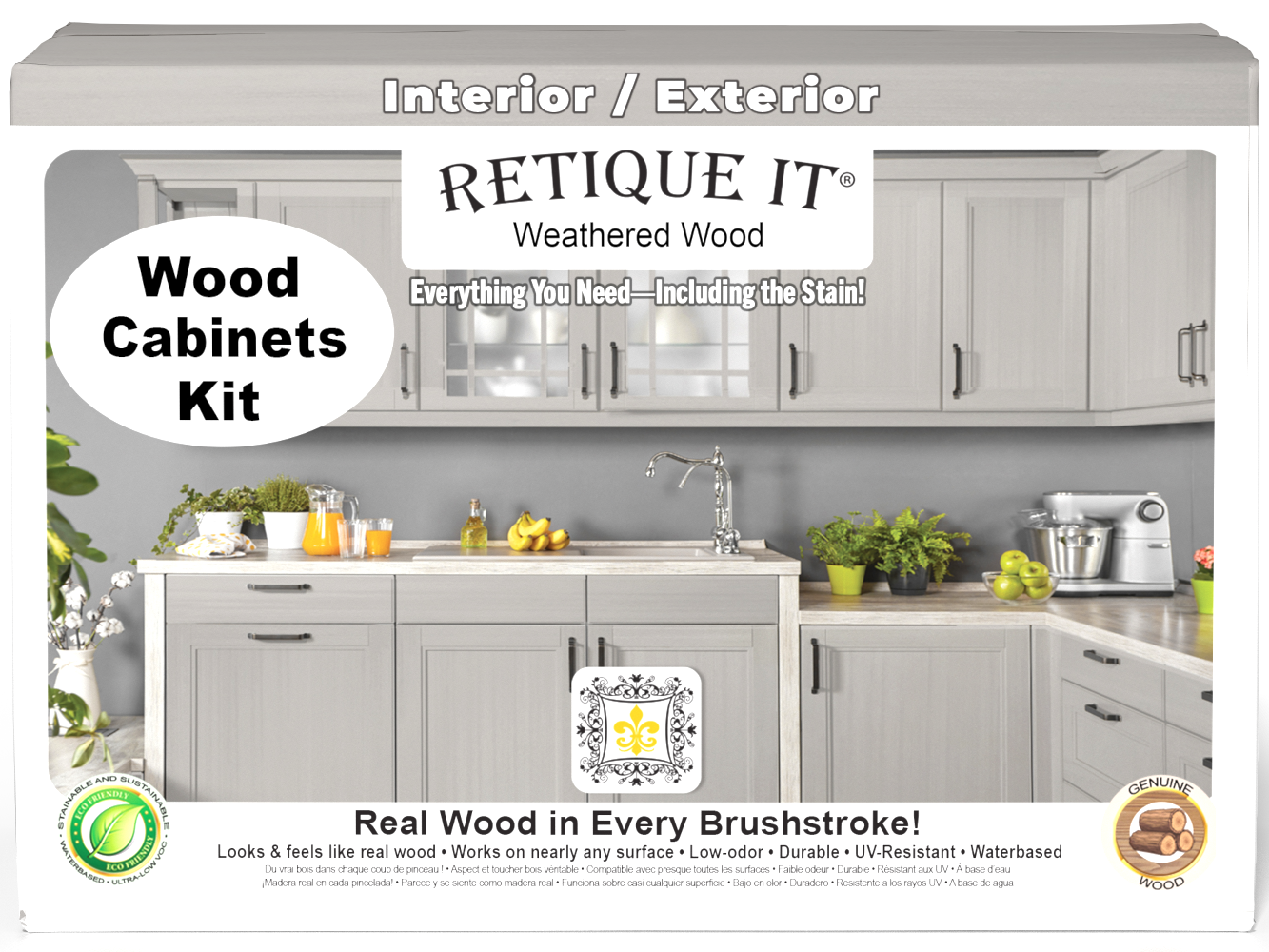 Weathered wood cabinet doors from Retique It® Wood'n Cabinet Kit with 12 smooth doors for a rustic stained finish.