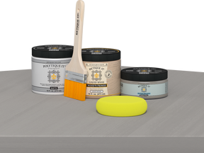 Retique It® Multi-purpose Smooth Finish Kit in Weathered Wood for exterior wood projects, includes top coat and application tools.