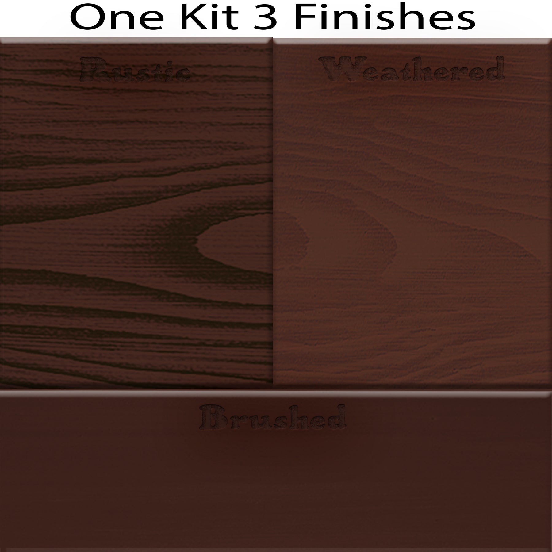 Swatch of Retique It® Wood'n Finish Kit in Red Mahogany stain showing three finish samples on wood.