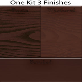 Swatch of Retique It® Wood'n Finish Kit in Red Mahogany stain showing three finish samples on wood.