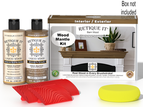 Retique It® Fireplace Mantel Wood'n Finish Kit in Modern Walnut stain, showing wood stain application on a fireplace mantel.