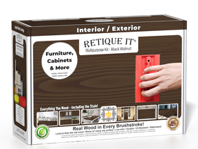 Retique It® Multi-purpose Wood'n Kit in Black Walnut, exterior top coat for wood finishing, with brushes and applicator tools included.