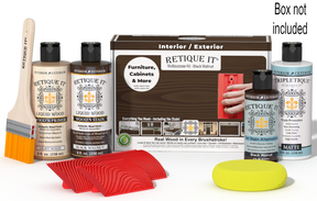 Retique It® Wood'n Kit in Black Walnut for interior top coat, showing the kit components and black walnut wood finish.