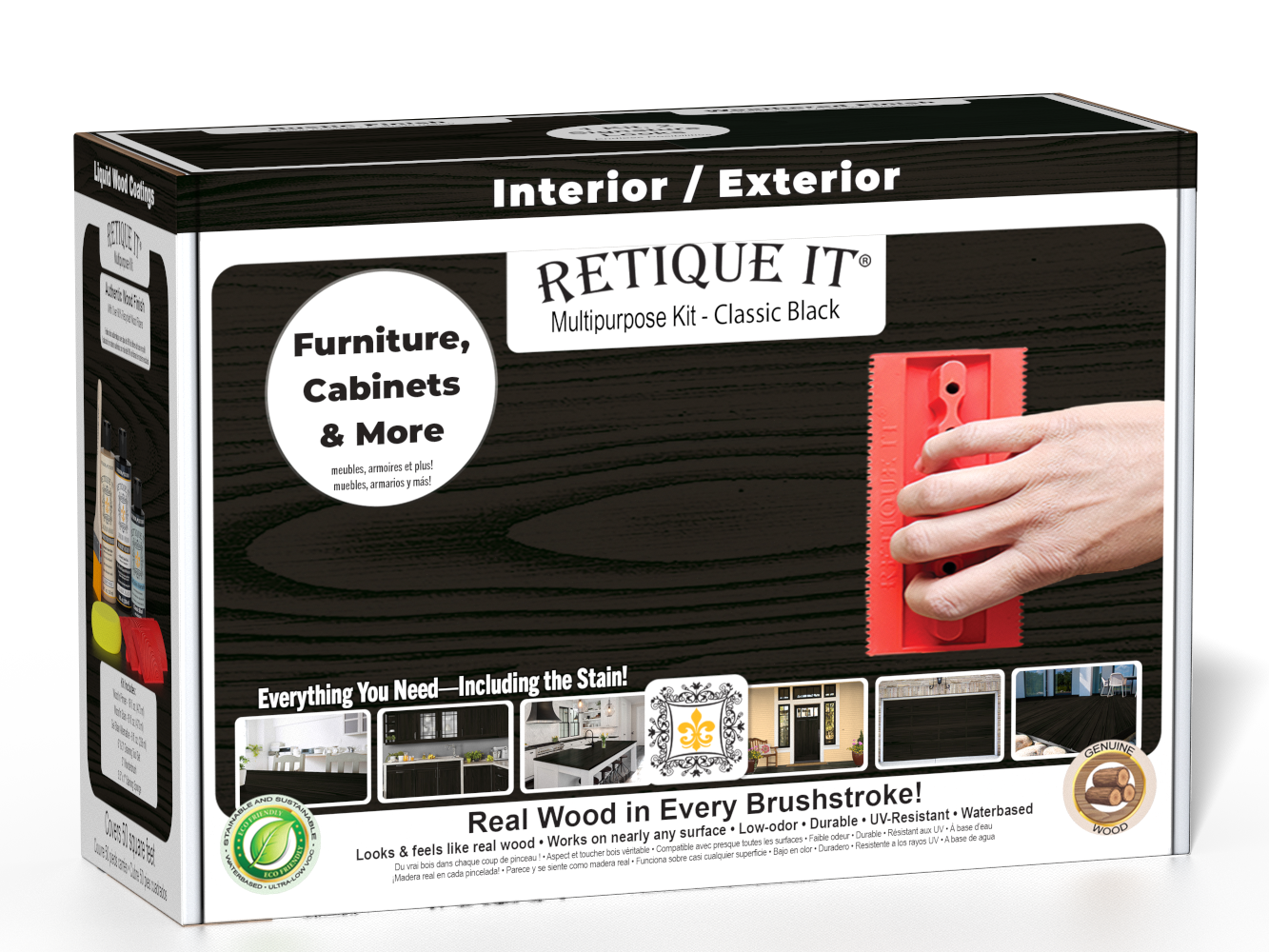 Retique It® Wood'n Kit Classic Black finish set with wood stain and sealant in a black box for multi-purpose wood projects.