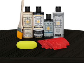 Retique It® Wood'n Finish Kit in Classic Black with exterior top coat, shown on table for multi-purpose wood finishing.