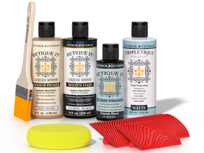 Retique It® Wood'n Finish Kit in Classic Black for interior wood projects, featuring a versatile top coat for a smooth finish.