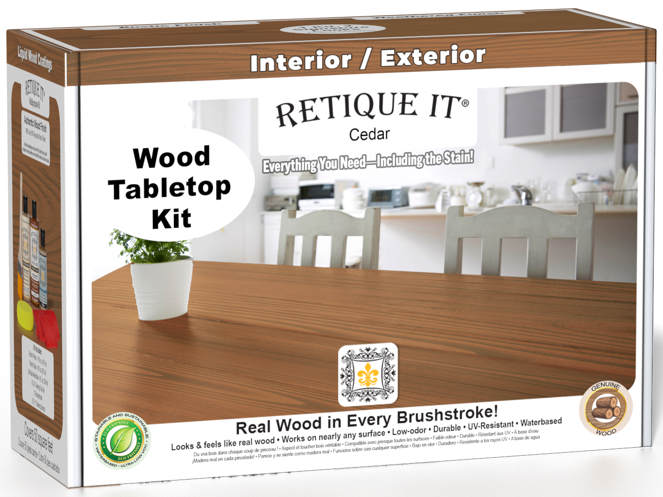 Retique It® Wood'n Finish Kit in Cedar for tabletops, includes stains and finishing supplies for wood surface treatment.
