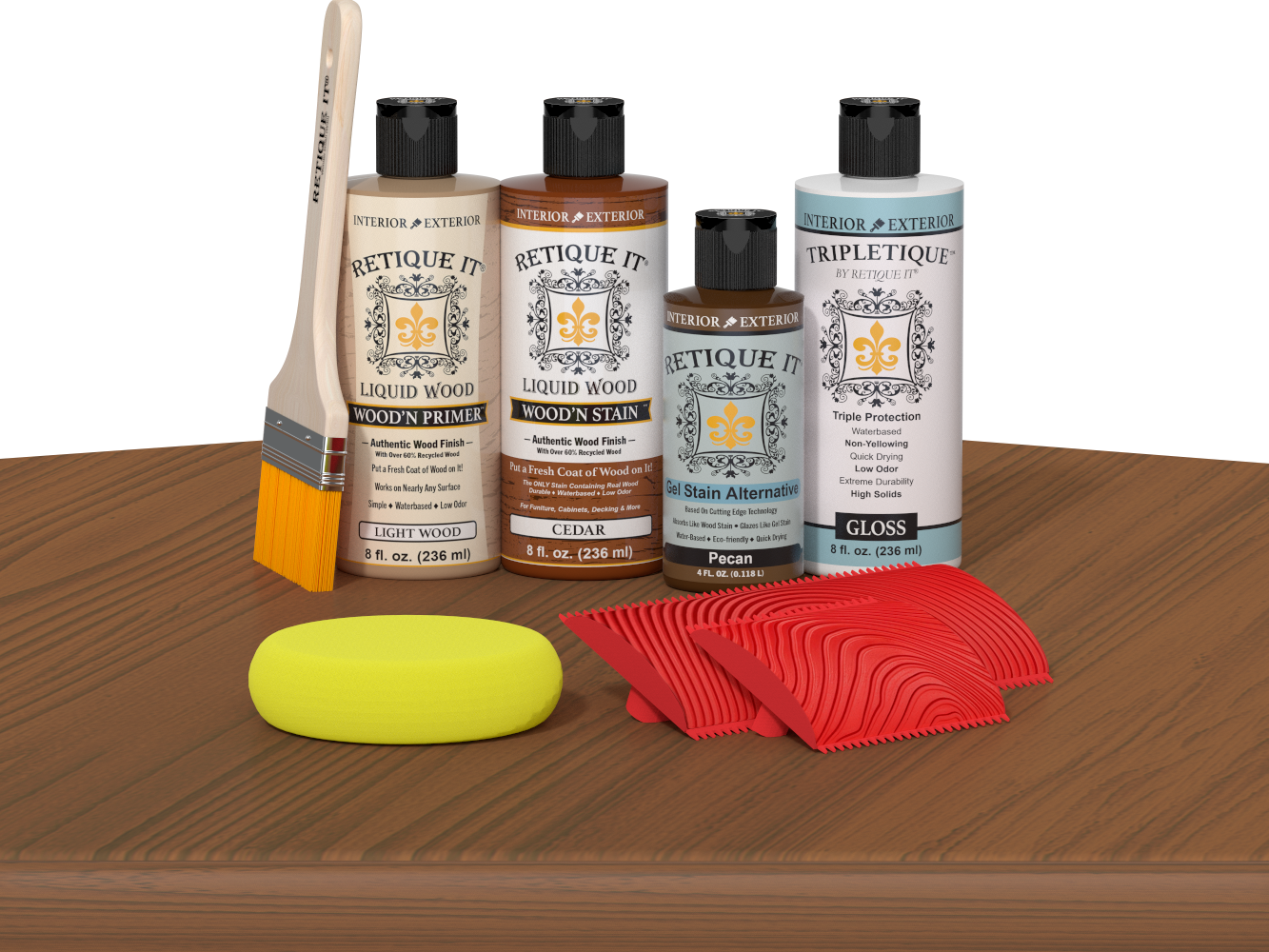 Retique It® Wood'n Finish Kit in Cedar for tabletops, includes stain and finishing supplies, ideal for wood furniture restoration.