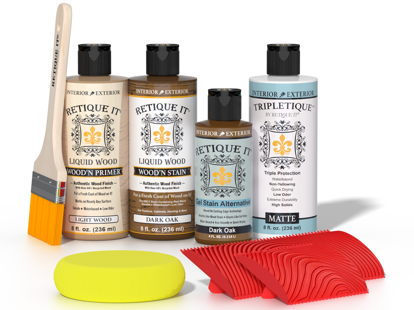 Retique It® Wood'n Kit in Dark Oak featuring interior top coat for multi-purpose wood finishing and protection.