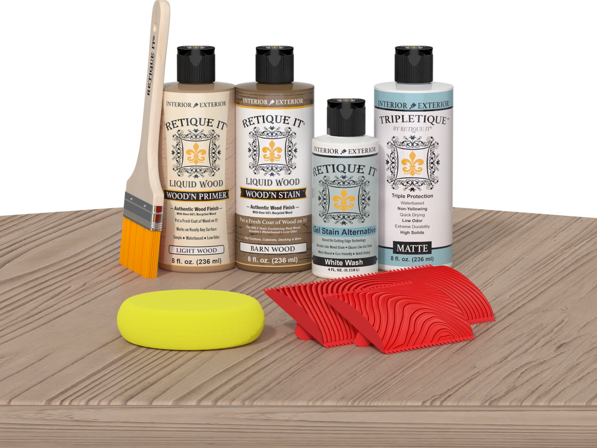 Retique It® Wood'n Finish Kit in French Oak, interior top coat for wood furniture with a natural wood finish.