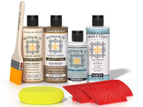Retique It® Wood'n Finish Kit French Oak stain applied to a tabletop with wood grain details