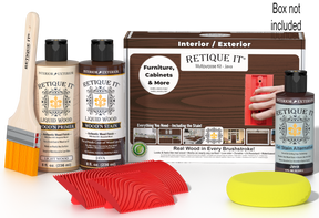 Retique It® Multi-purpose Wood'n Kit Java with wood finish supplies and applicator included, ideal for furniture refinishing.