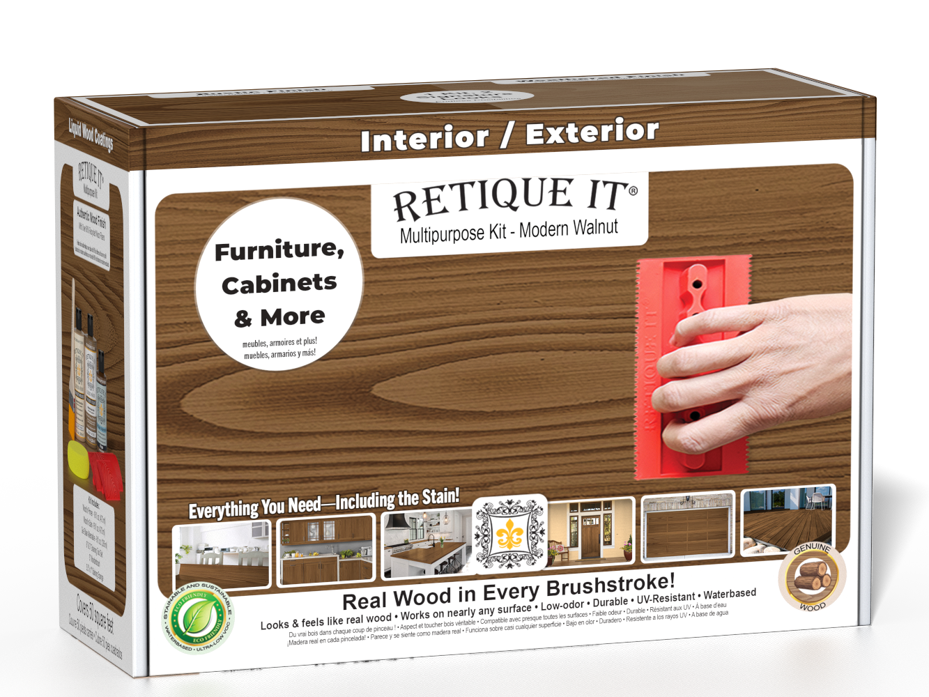Retique It® Wood'n Finish Kit in Modern Walnut, multi-purpose wood finishing set with wood stain and sealant in a box