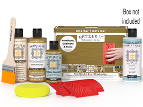 Retique It® Wood'n Finish Kit in Old Oak for interior top coat, includes wood stain and finish components in a box.